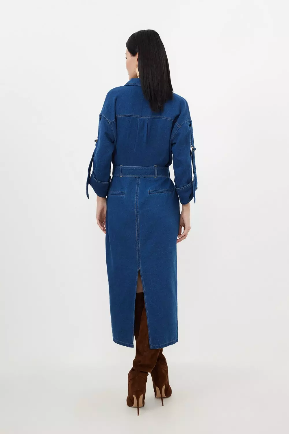 KAREN MILLEN デニム 長袖 ジャンプスーツ Denim Woven Maxi Shirt Dress | Karen Millen
