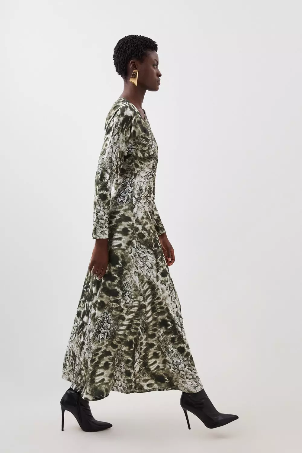 Snake Print Jersey Asymmetric Maxi Dress Karen Millen