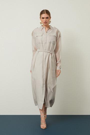 Champagne Beige Woven Organdie Midi Dress