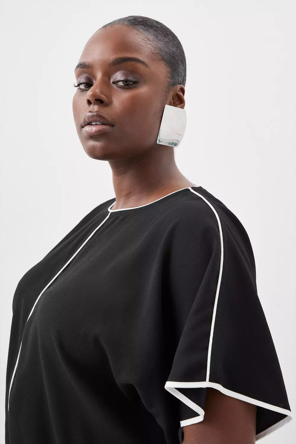 Plus Size Mono Satin Woven Crepe Contrast Batwing Blouse Karen Millen