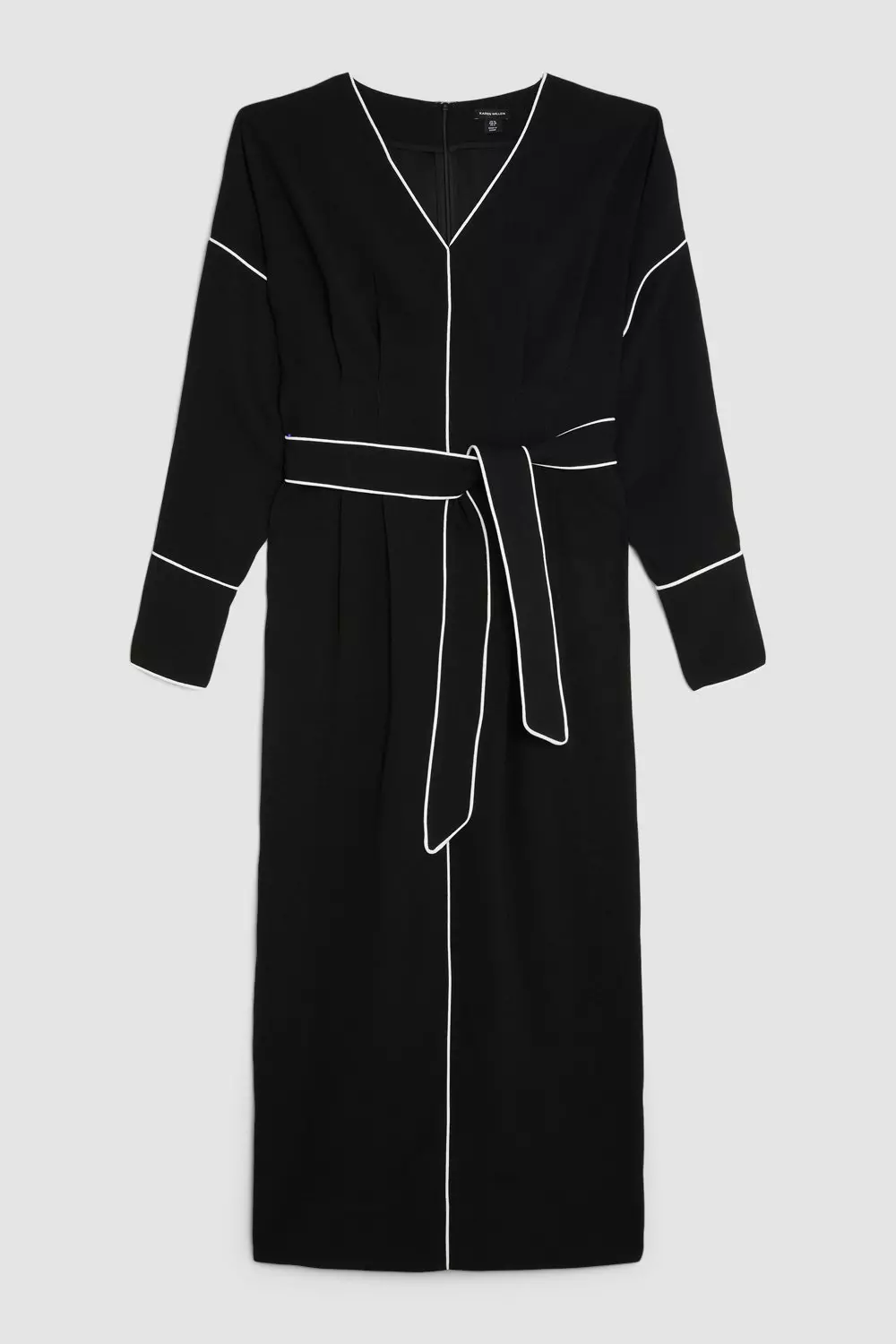 Petite Mono Satin Woven Crepe Contrast Piping Maxi Dress Karen Millen