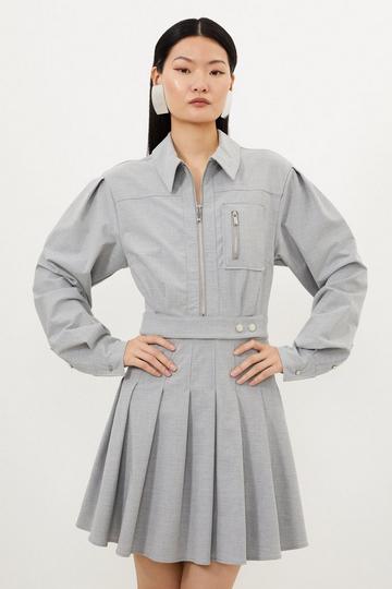 Grey Marl Wool Mix Shirt Mini Dress grey marl