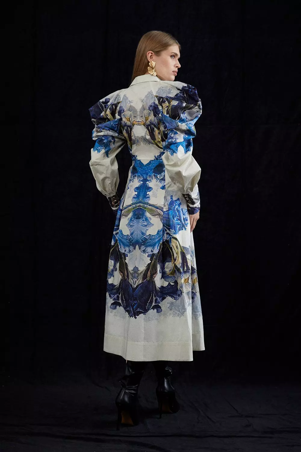 Mirrored Floral Cotton Sateen Midi Dress | Karen Millen