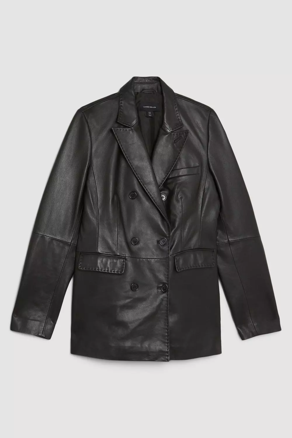 Leather Stab Stitch Double Breasted Blazer | Karen Millen