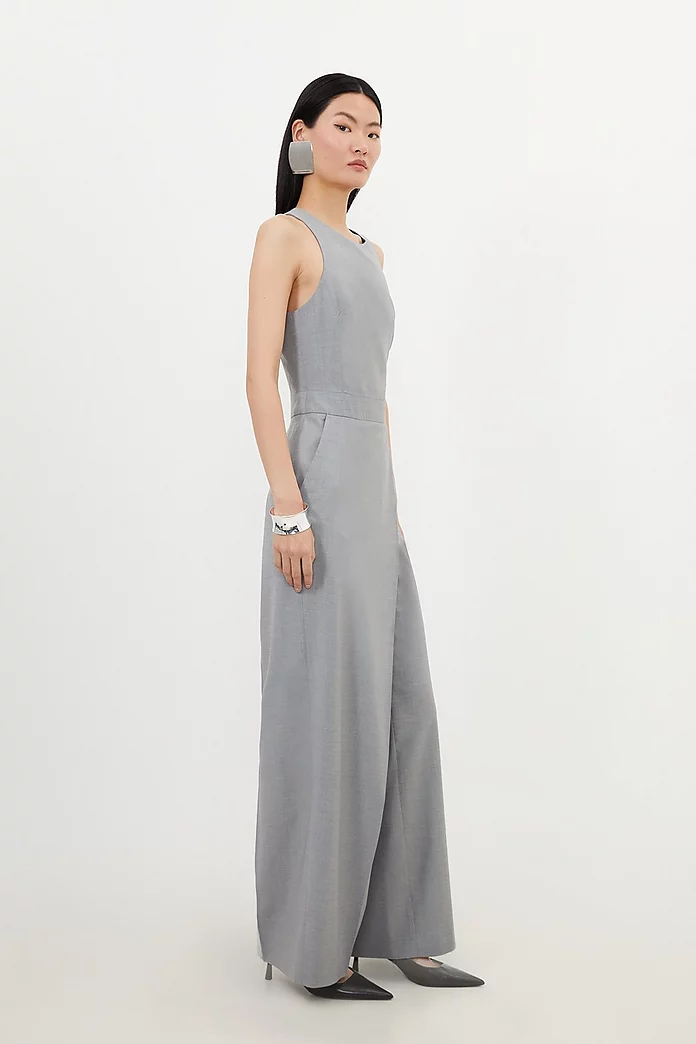 Tailored Wool Blend Wide Leg Wrap Detail Jumpsuit | Karen Millen Tailored Wool Blend Wide Leg Wrap Detail Jumpsuit | Karen Millen