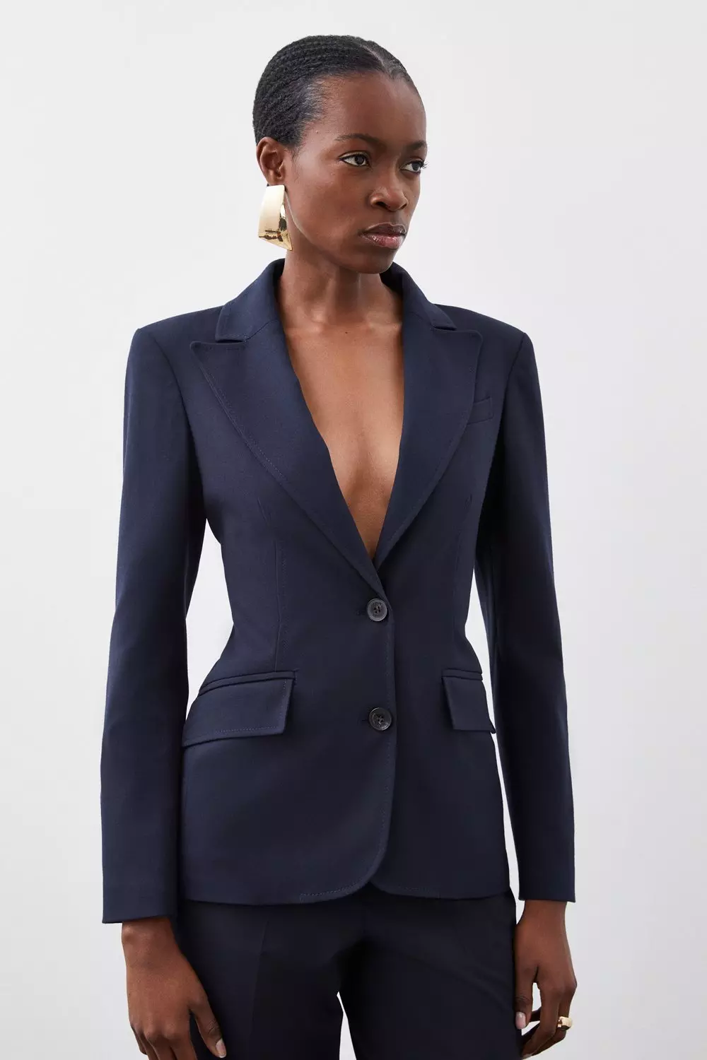Indigo Tailored Flannel Long Line Blazer alternative image
