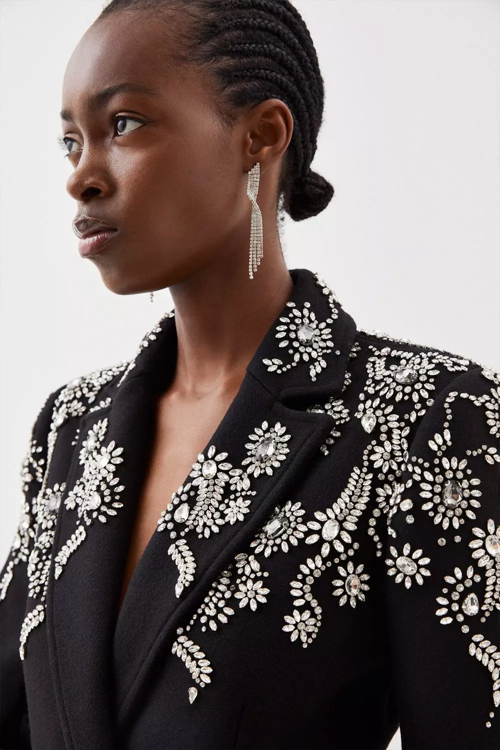 Petite Wool Blend Embellished Double Breasted Midi Coat