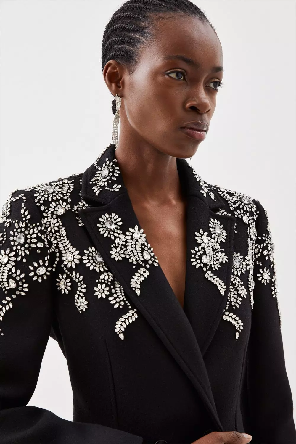 Petite Wool Blend Embellished Double Breasted Midi Coat