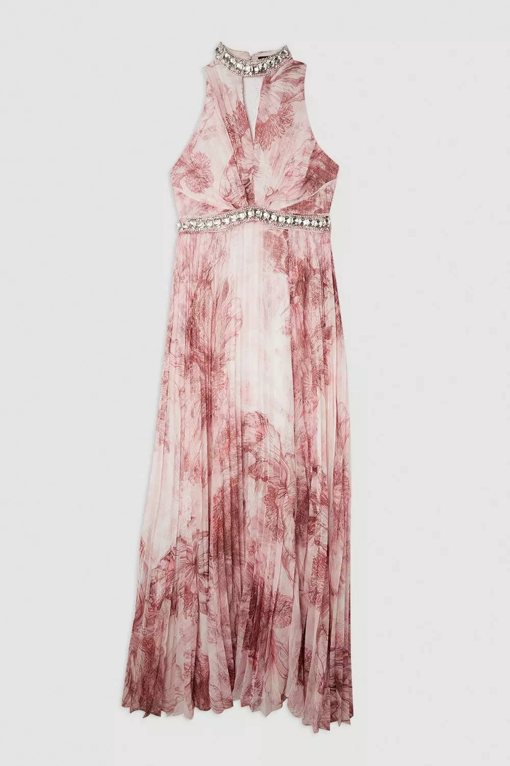 Abstract Floral Crystal Embellished Woven Split Maxi Dress