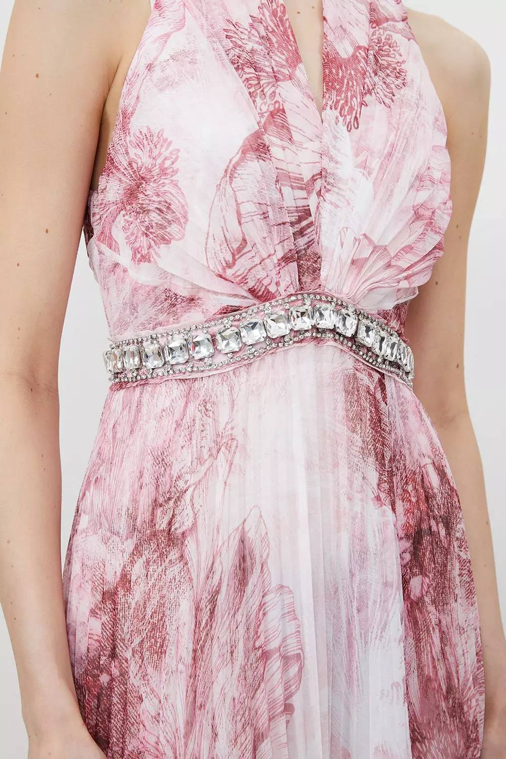 KAREN MILLEN■クリスタル装飾 スプリットマキシドレス Abstract Floral Crystal Embellished Woven Split Maxi Dress