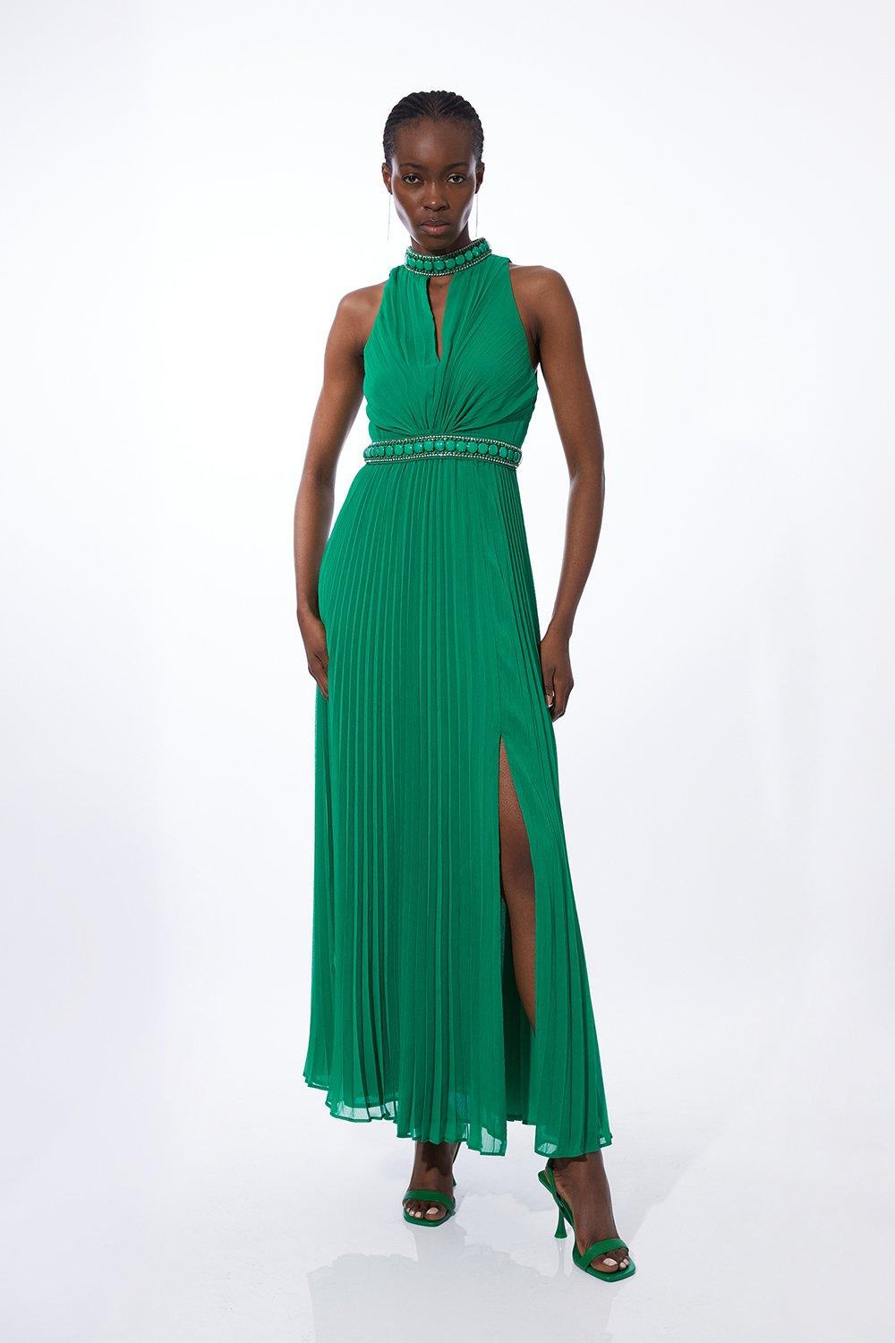 Bottle green wedding guest dress best sale