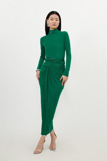 Petite Premium Viscose Jersey Ruched Maxi Dress green