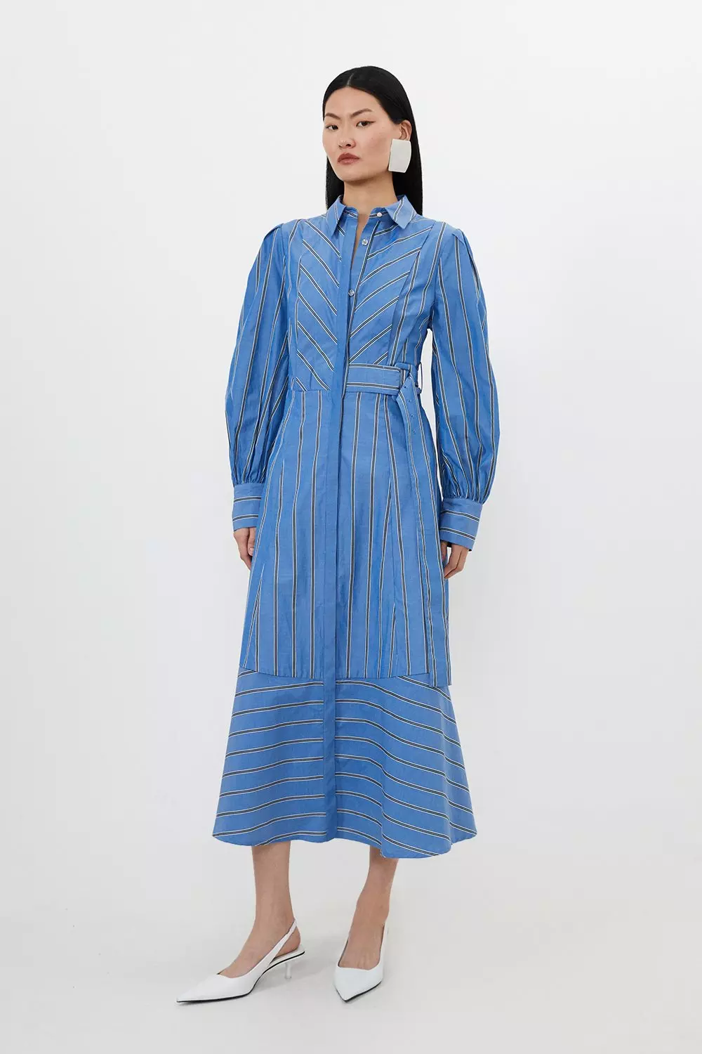 Cotton Stripe Belted Woven Midaxi Dress Karen Millen