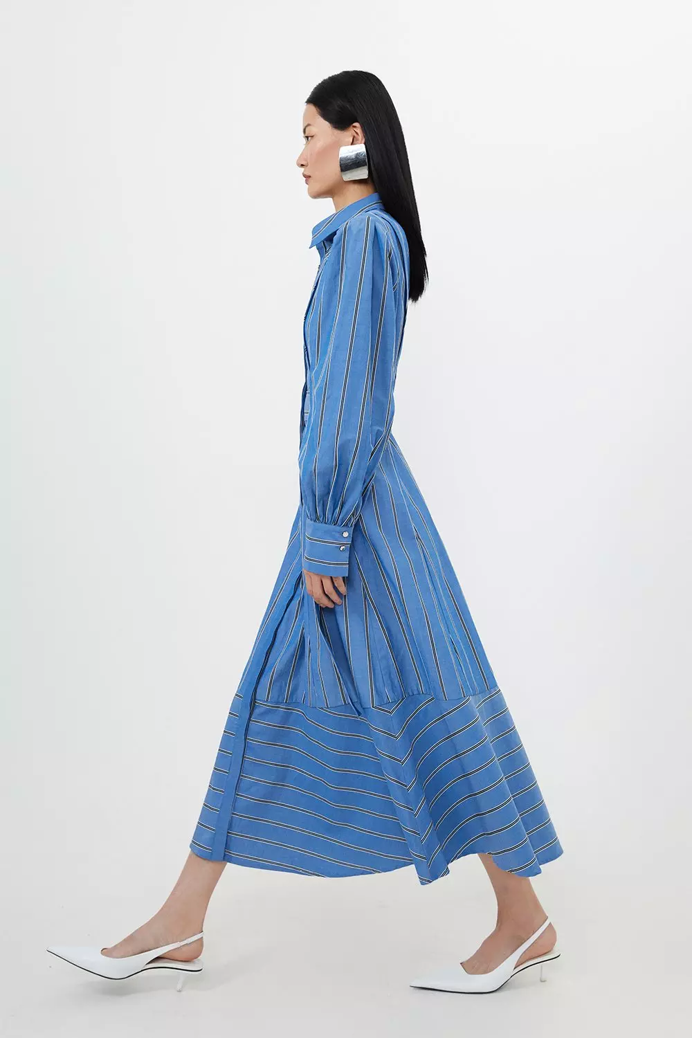 Cotton Stripe Belted Woven Midaxi Dress Karen Millen