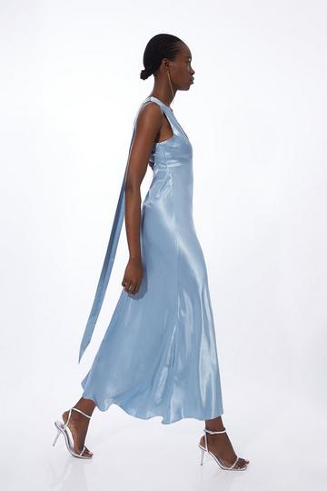 Viscose Satin Woven Maxi Dress blue