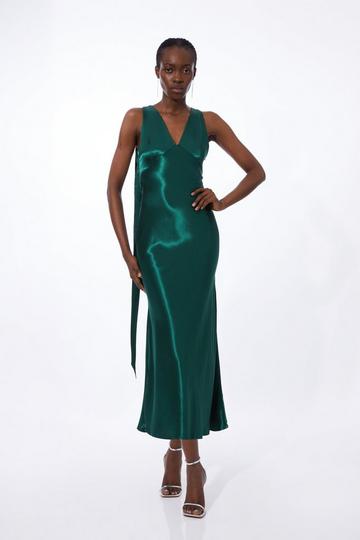 Viscose Satin Woven Midi Dress forest