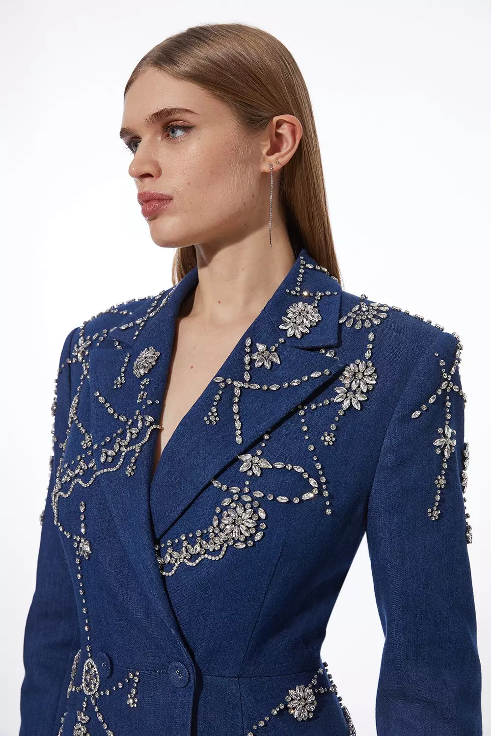 Premium Crystal Embellished Denim Blazer Dress Karen Millen