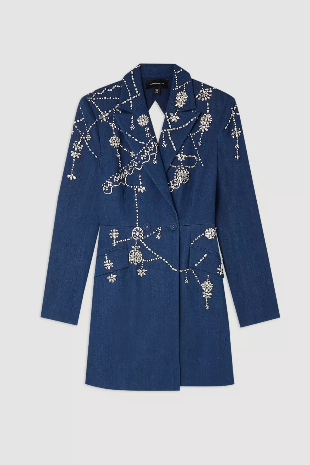 Premium Crystal Embellished Denim Blazer Dress | Karen Millen