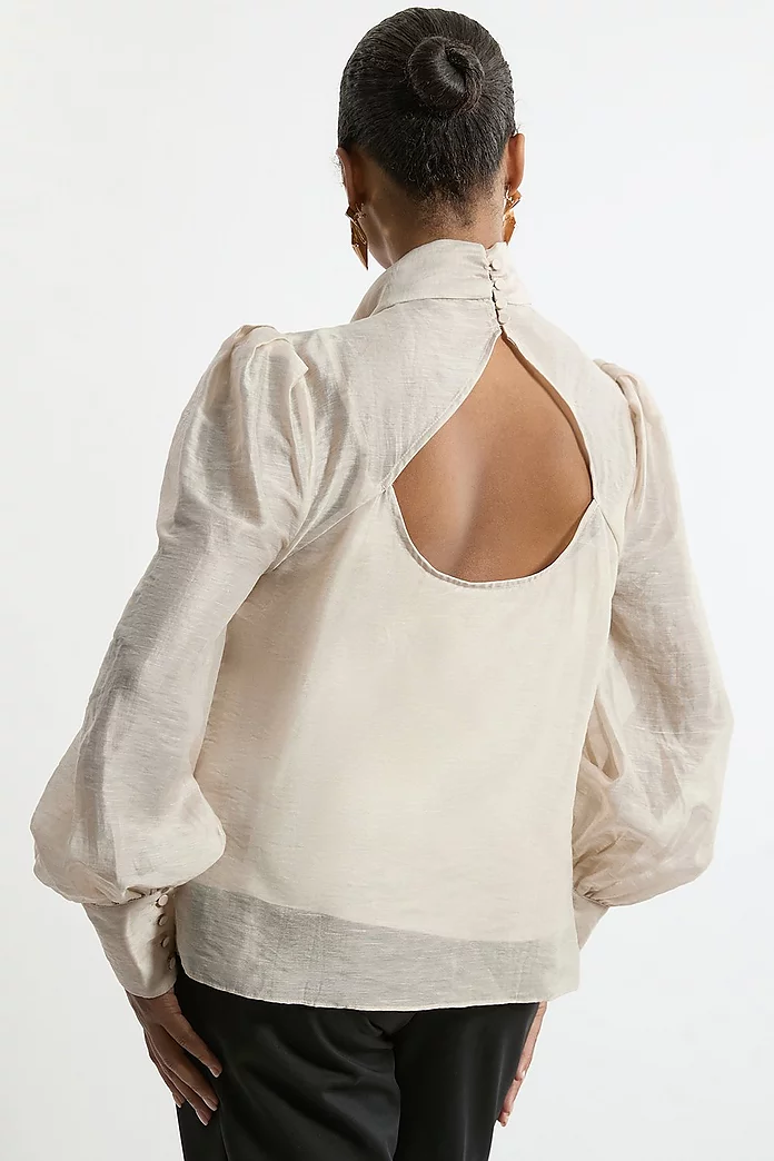 Plus Size Linen Blend Organdie Woven Pussybow Blouse | Karen Plus Size Linen Blend Organdie Woven Pussybow Blouse | Karen