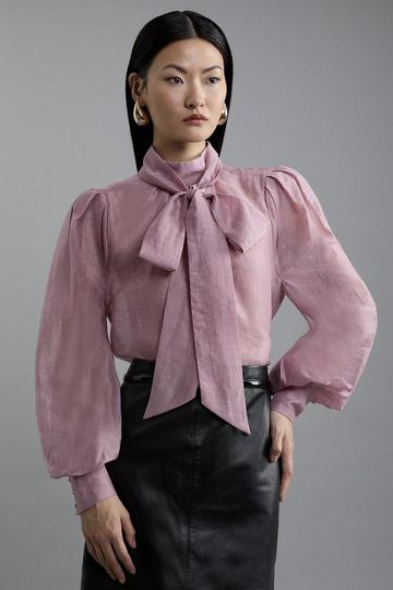 Organdie Woven Pussybow Blouse rose