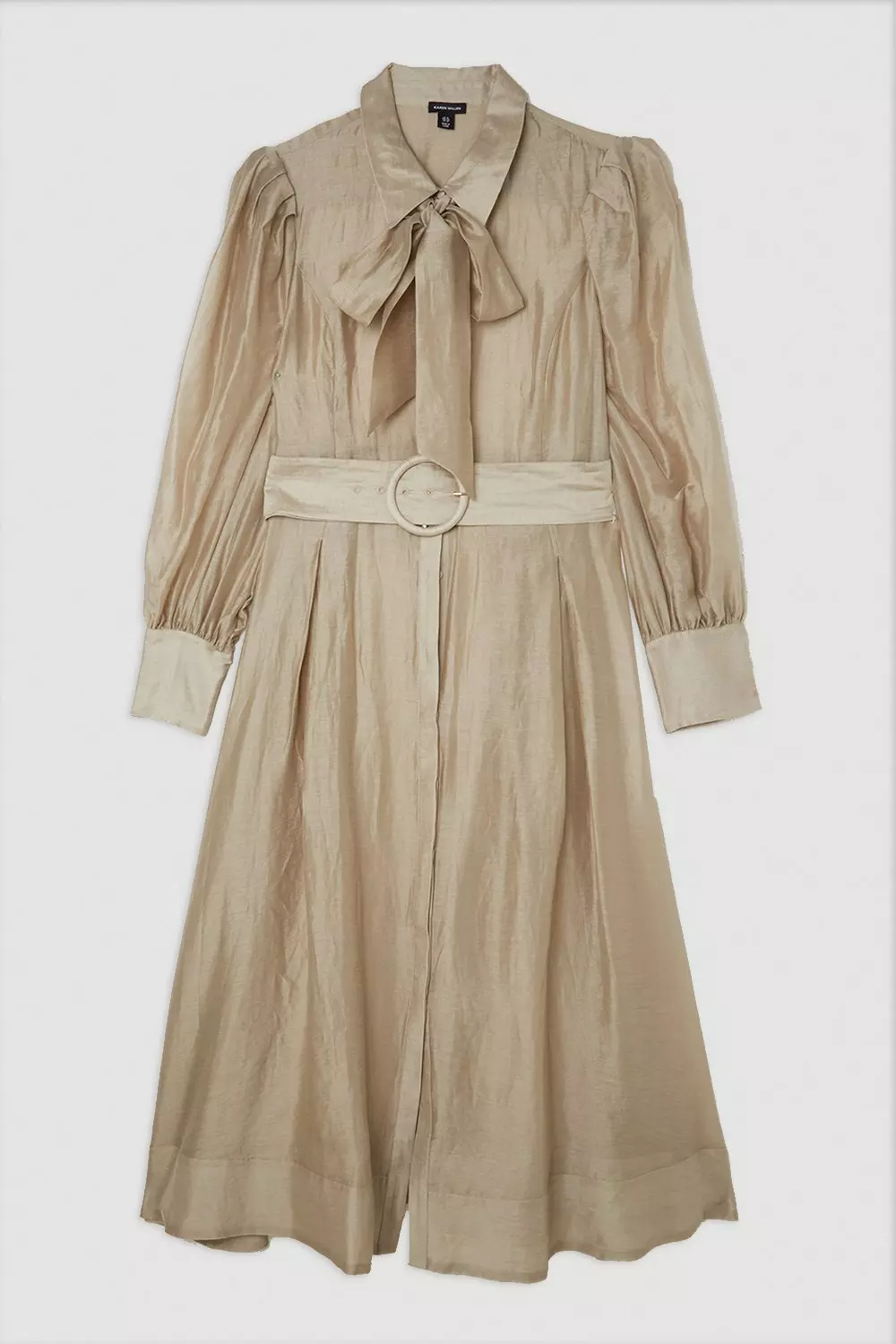 Plus Size Linen Blend Organdie Woven Pussybow Midaxi Dress