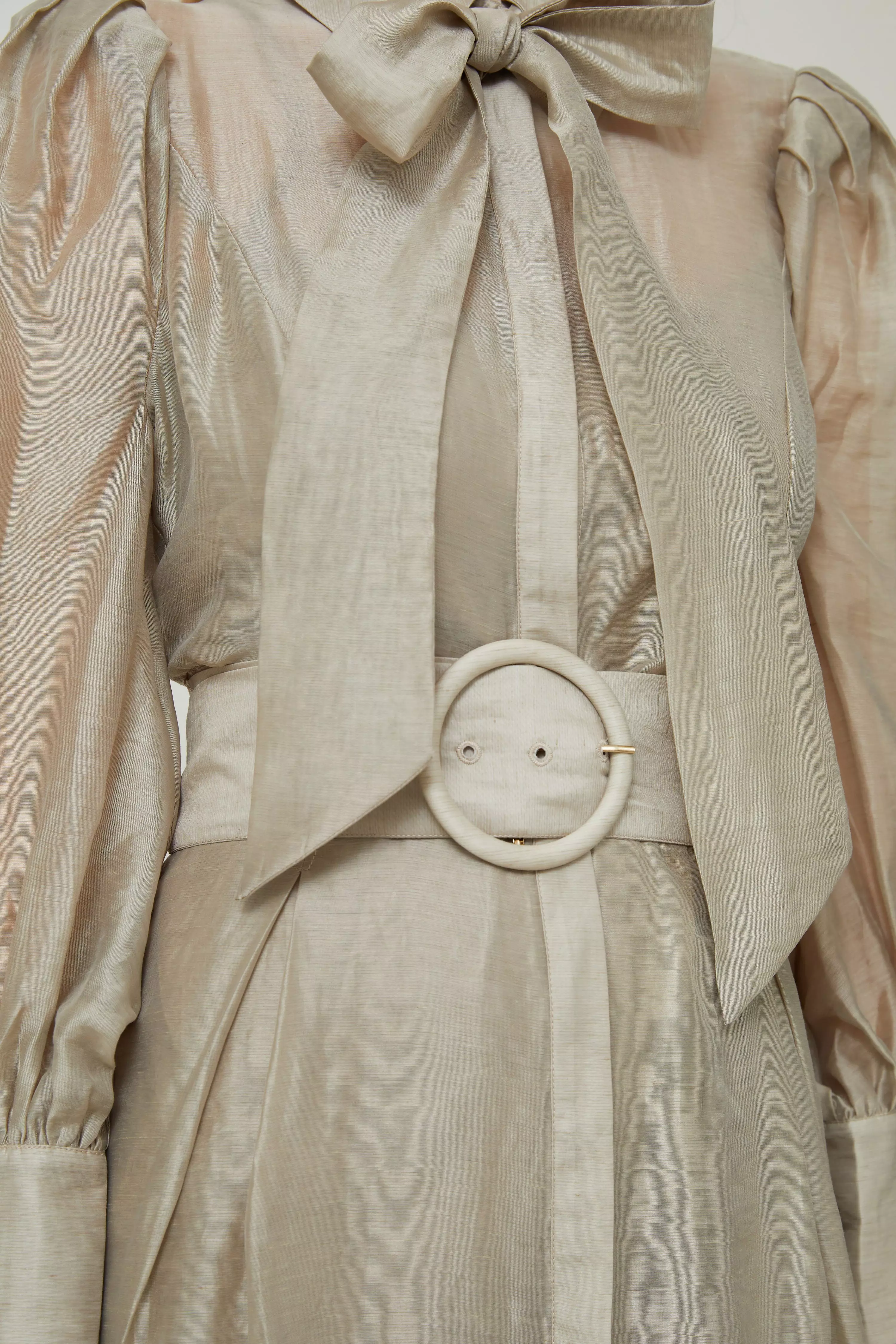 Petite Linen Blend Organdie Woven Pussybow Midaxi Dress