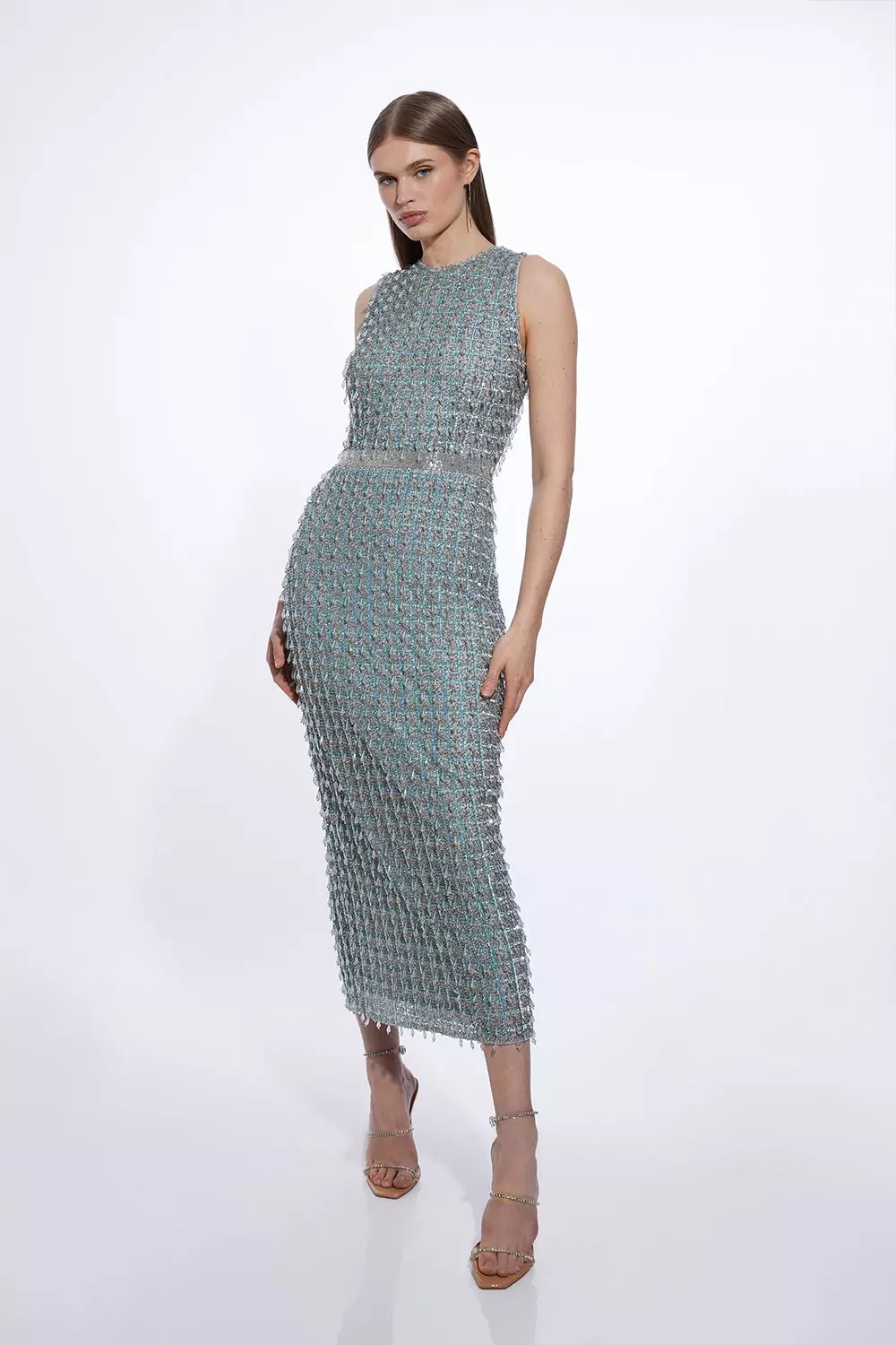 Silver Petite Embellished Woven Midi Dress alternative image