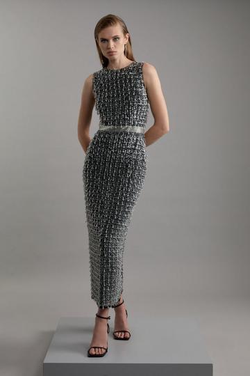 Petite Embellished Woven Midi Dress gun metal