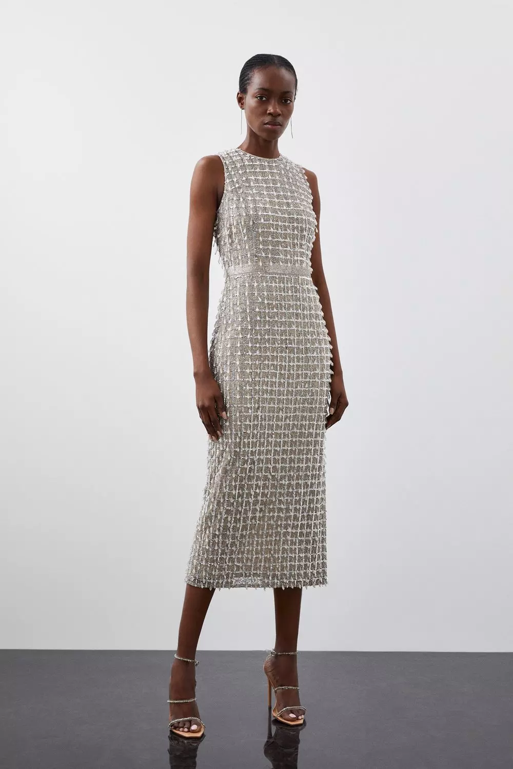 Petite Embellished Woven Midi Dress Karen Millen