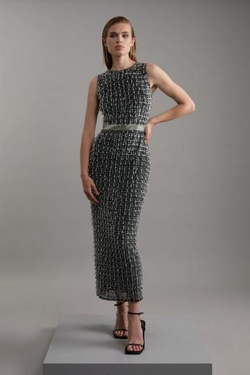 Embellished Woven Midi Dress gun metal