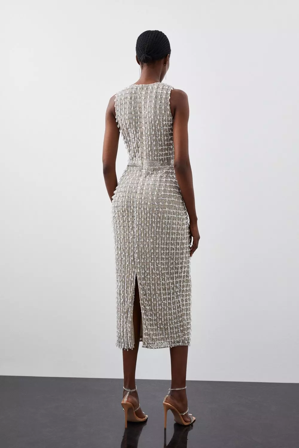 【KAREN MILLEN】ライト ステッチ ディテールニットドレス Embellished Woven Midi Dress | Karen Millen