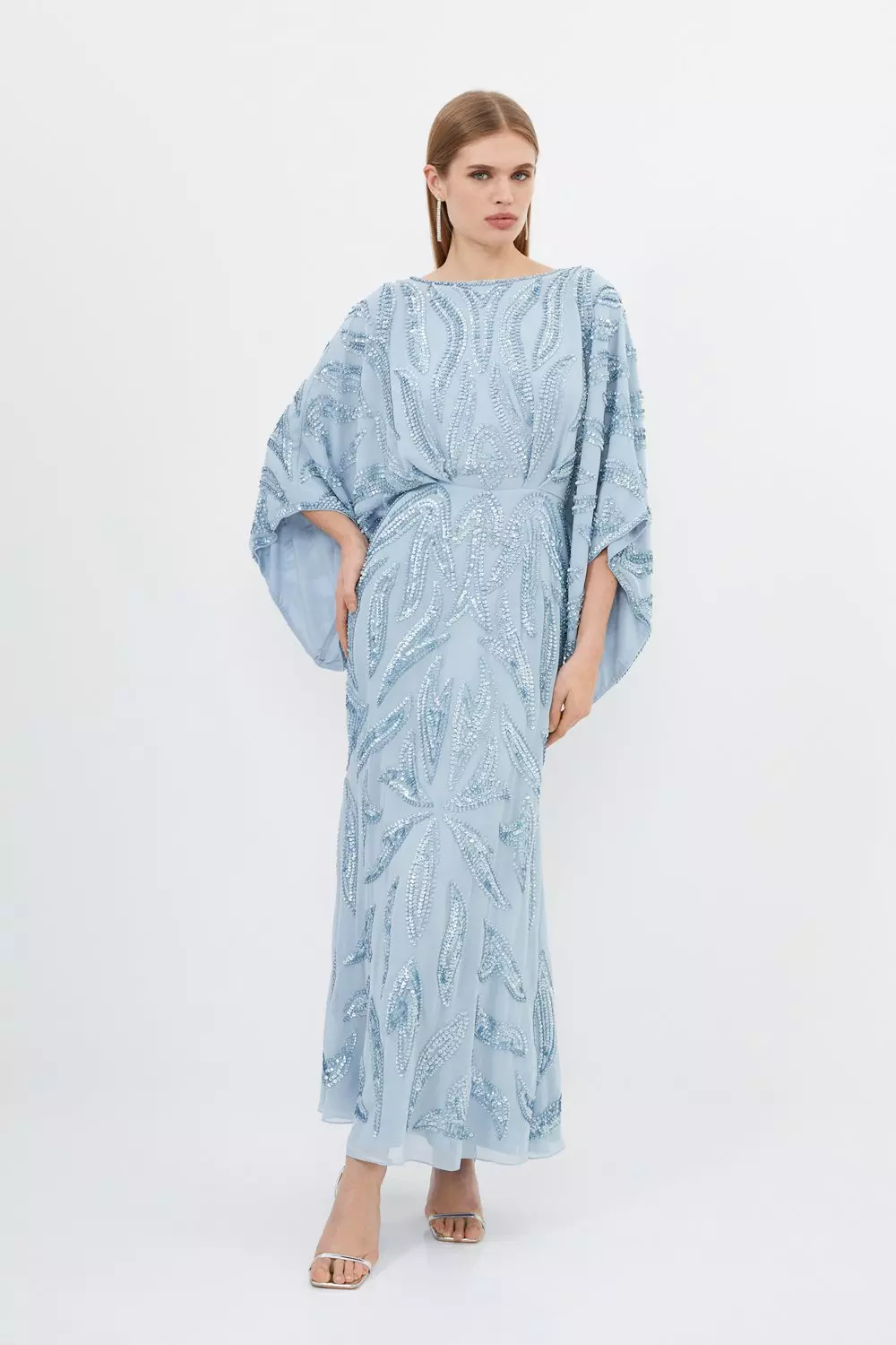 Kimono Sleeve Embellished Woven Maxi Dress Karen Millen