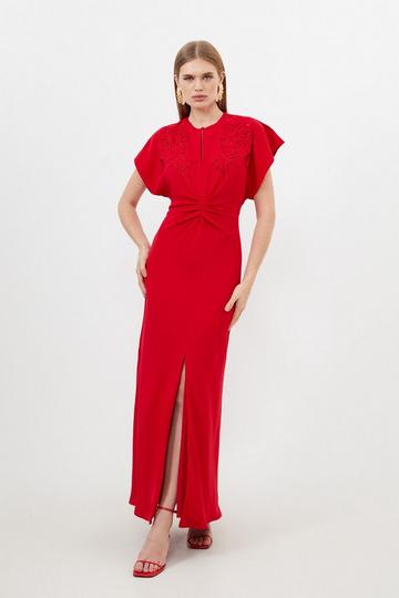 Petite Premium Cady Cutwork Woven Maxi Dress red