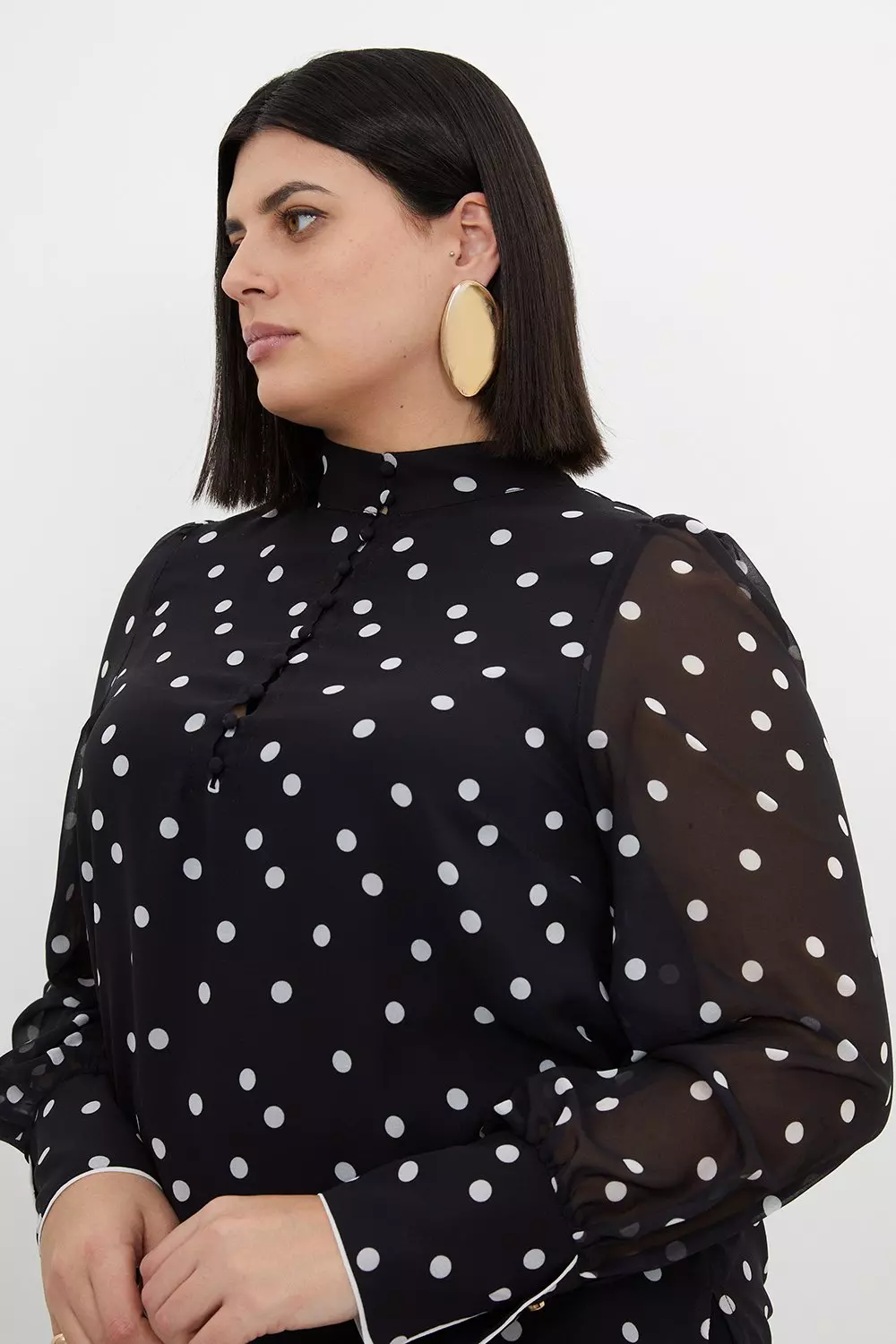 Polka dot plus size shirt sale