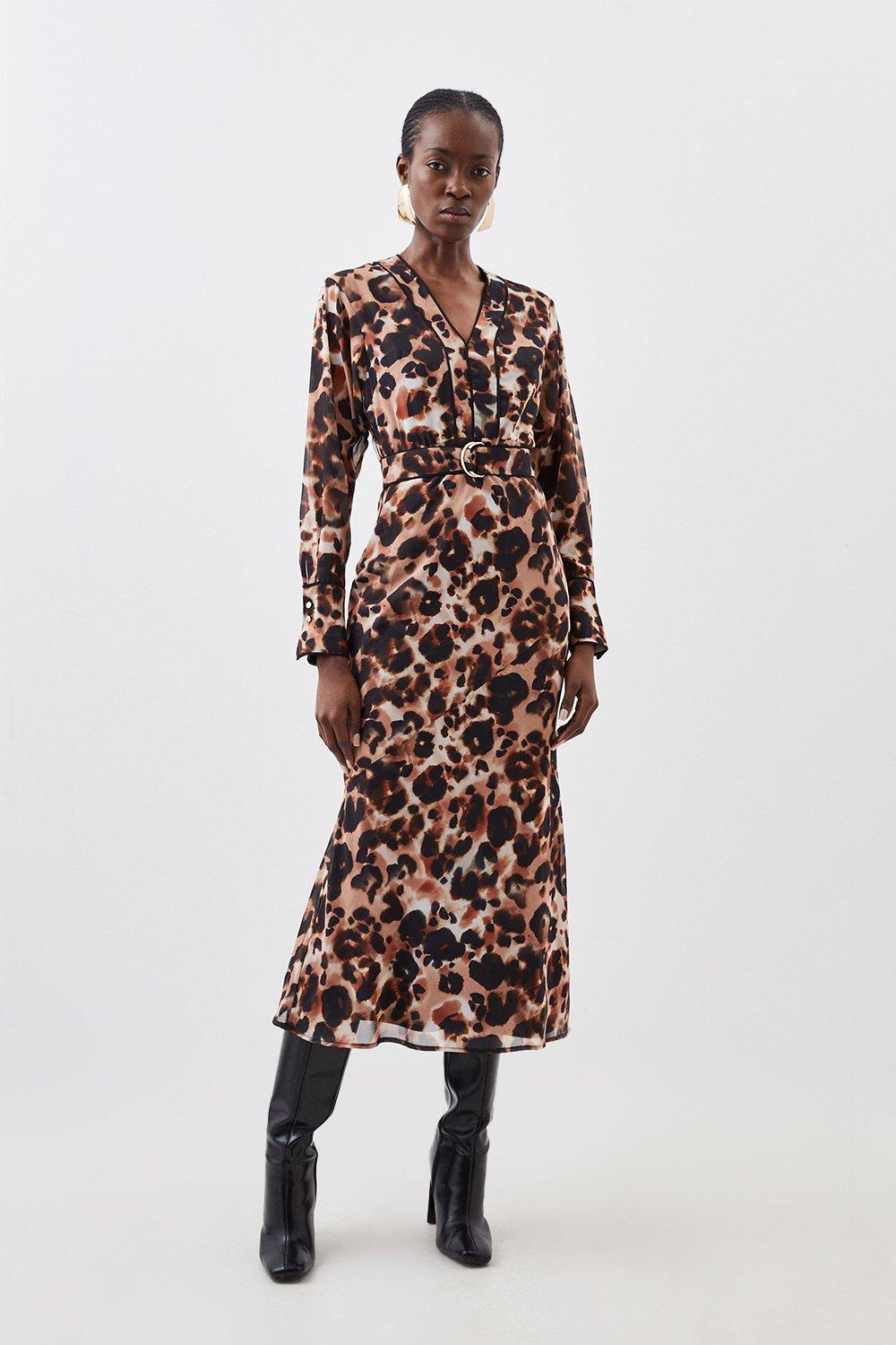 Long sleeve leopard print midi dress online