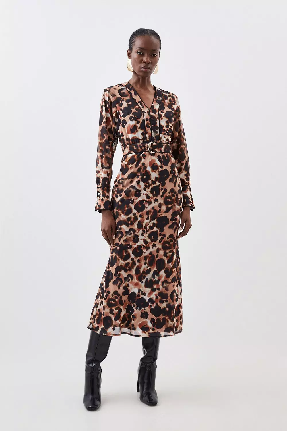 Blurred Animal Print Pleated Georgette Woven Maxi Dress Karen Millen