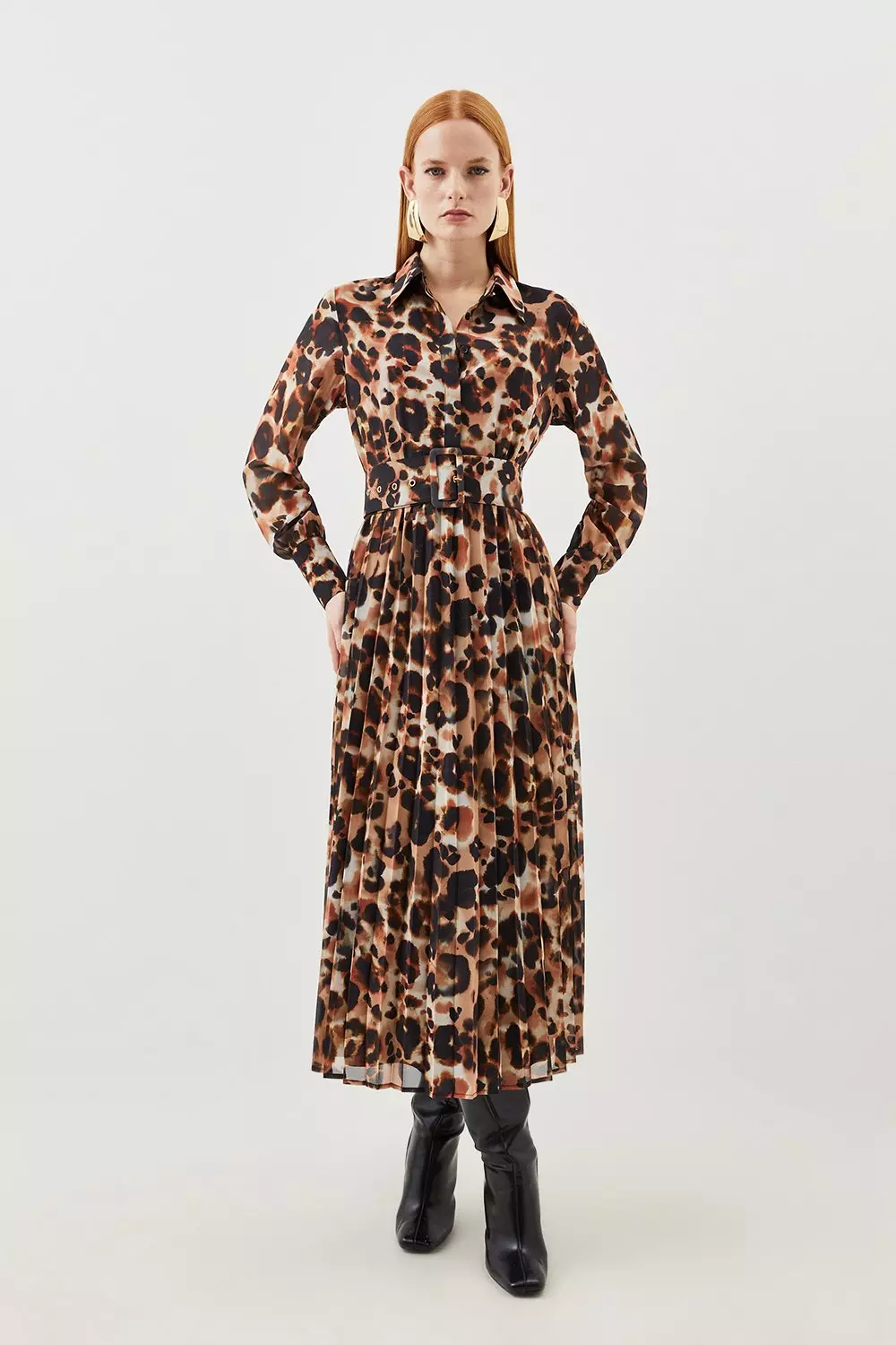 Blurred Animal Pleated Georgette Woven Shirt Midi Dress Karen Millen