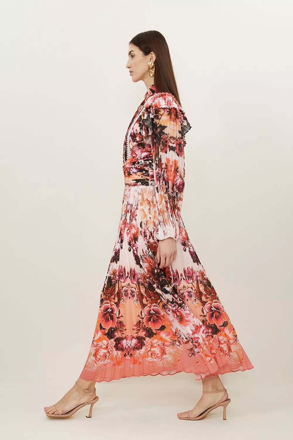 Lace Petal Applique Halter Woven Maxi Dress | Karen Millen
