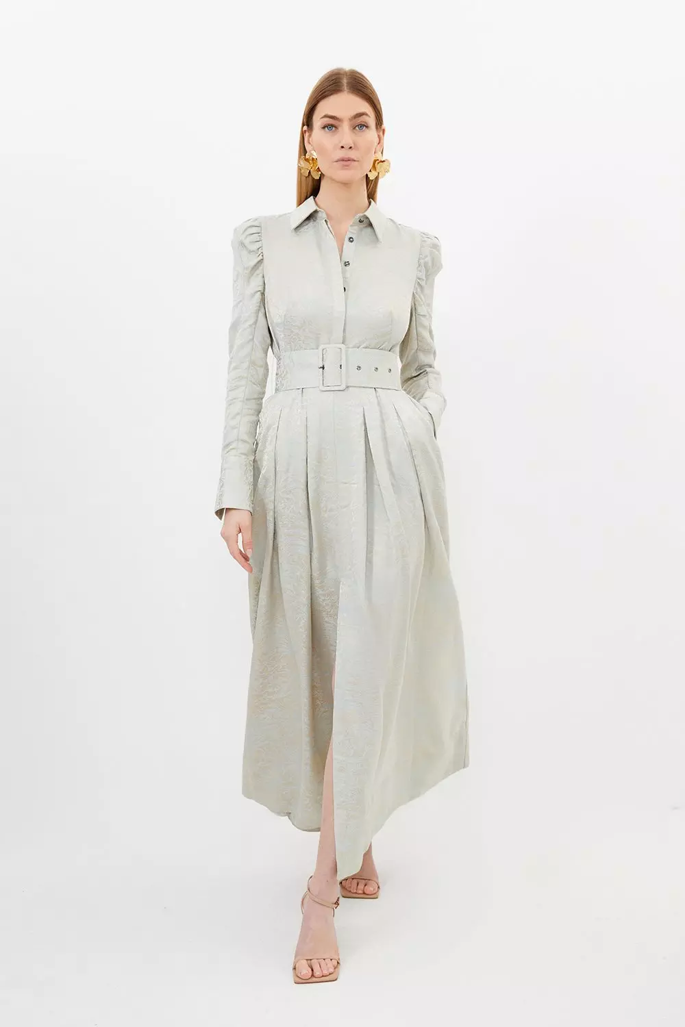 ★Karen Millen★プレミアムビスコースタイウエスト織りスカート KAREN MILLEN】ビスコース リネン タイウエスト 織り スカート