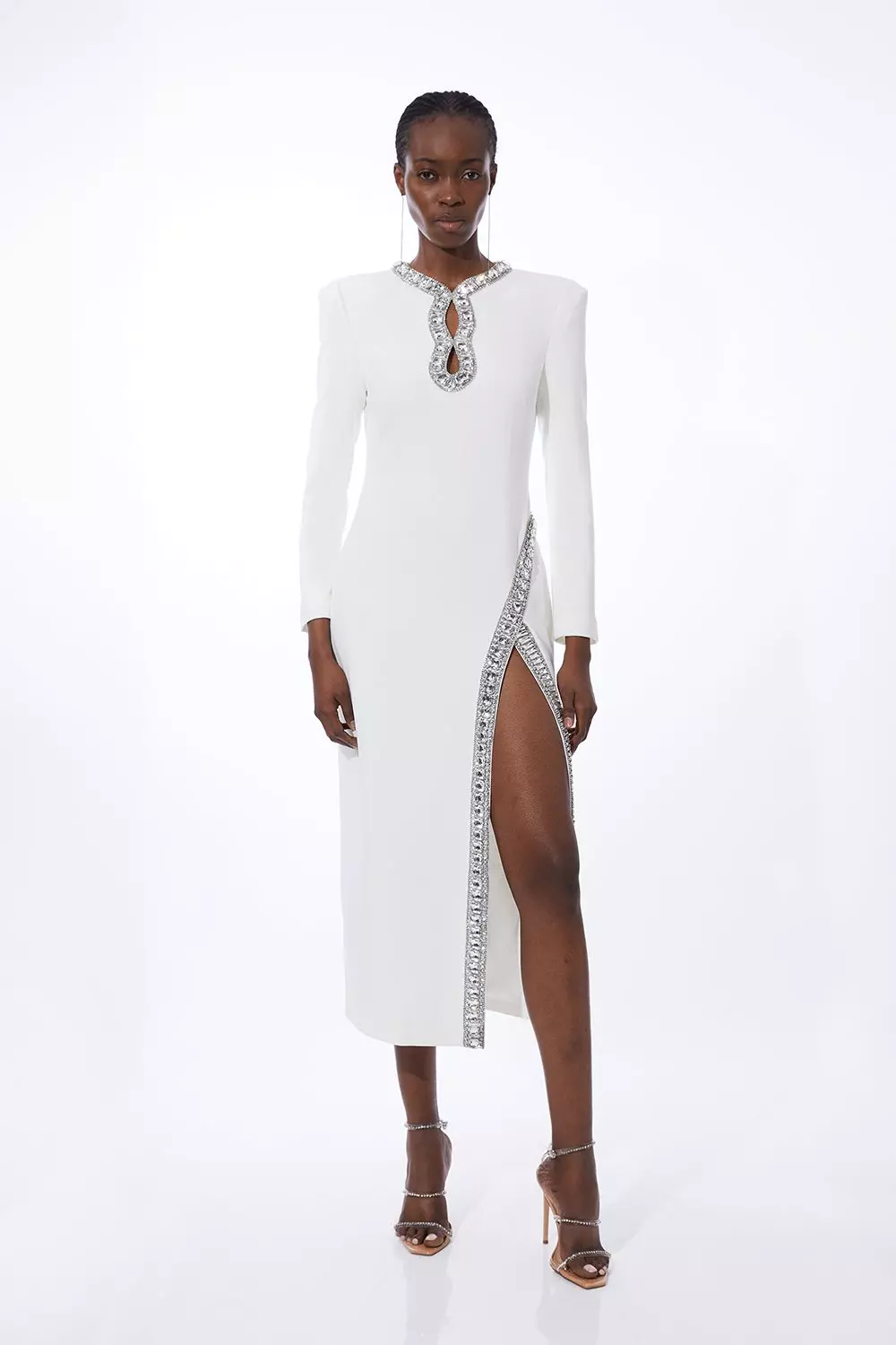 Cut Out Crystal Embellished Woven Midi Dress | Karen Millen