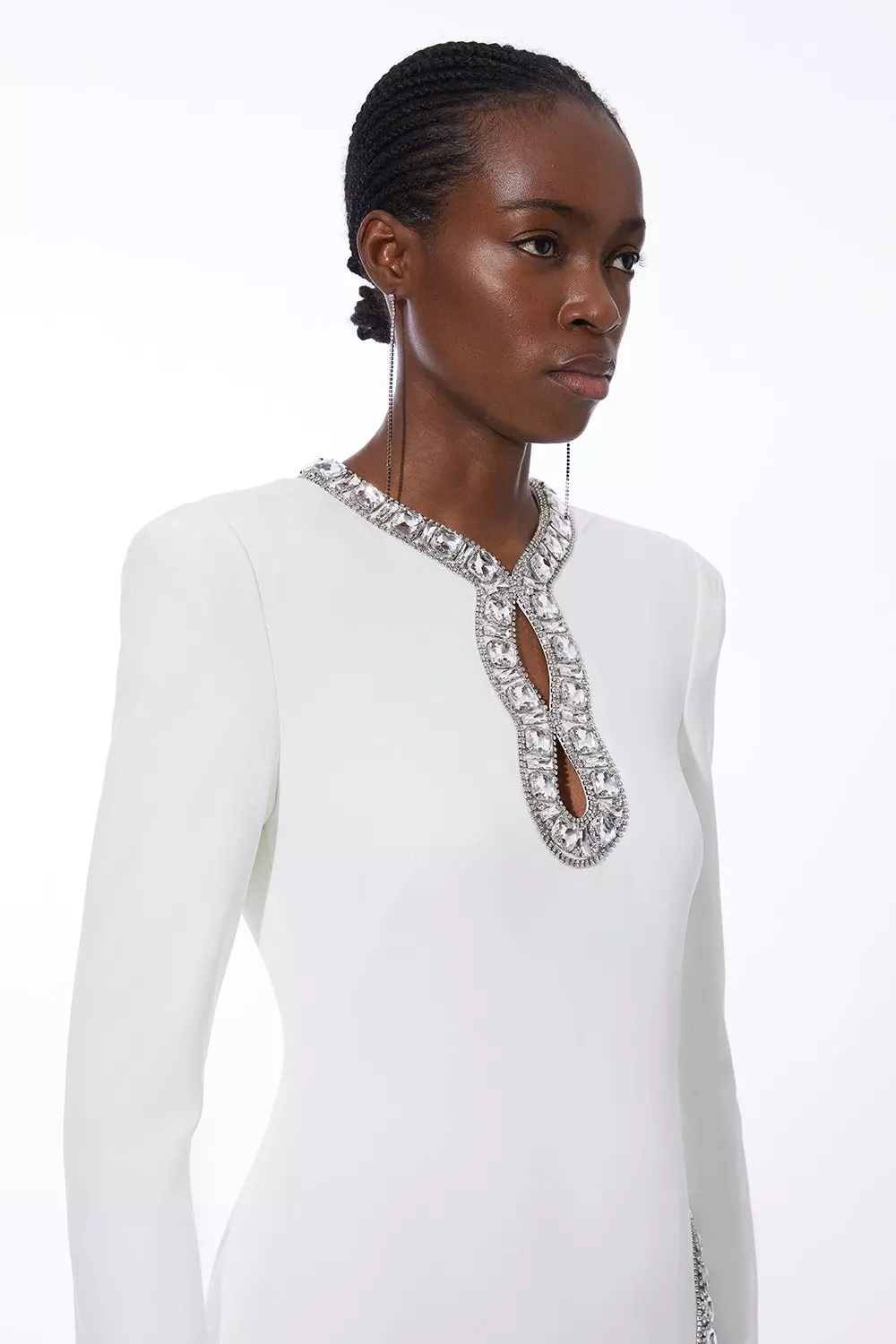 Ivory Cut Out Crystal Embellished Woven Midi Dress alternative image