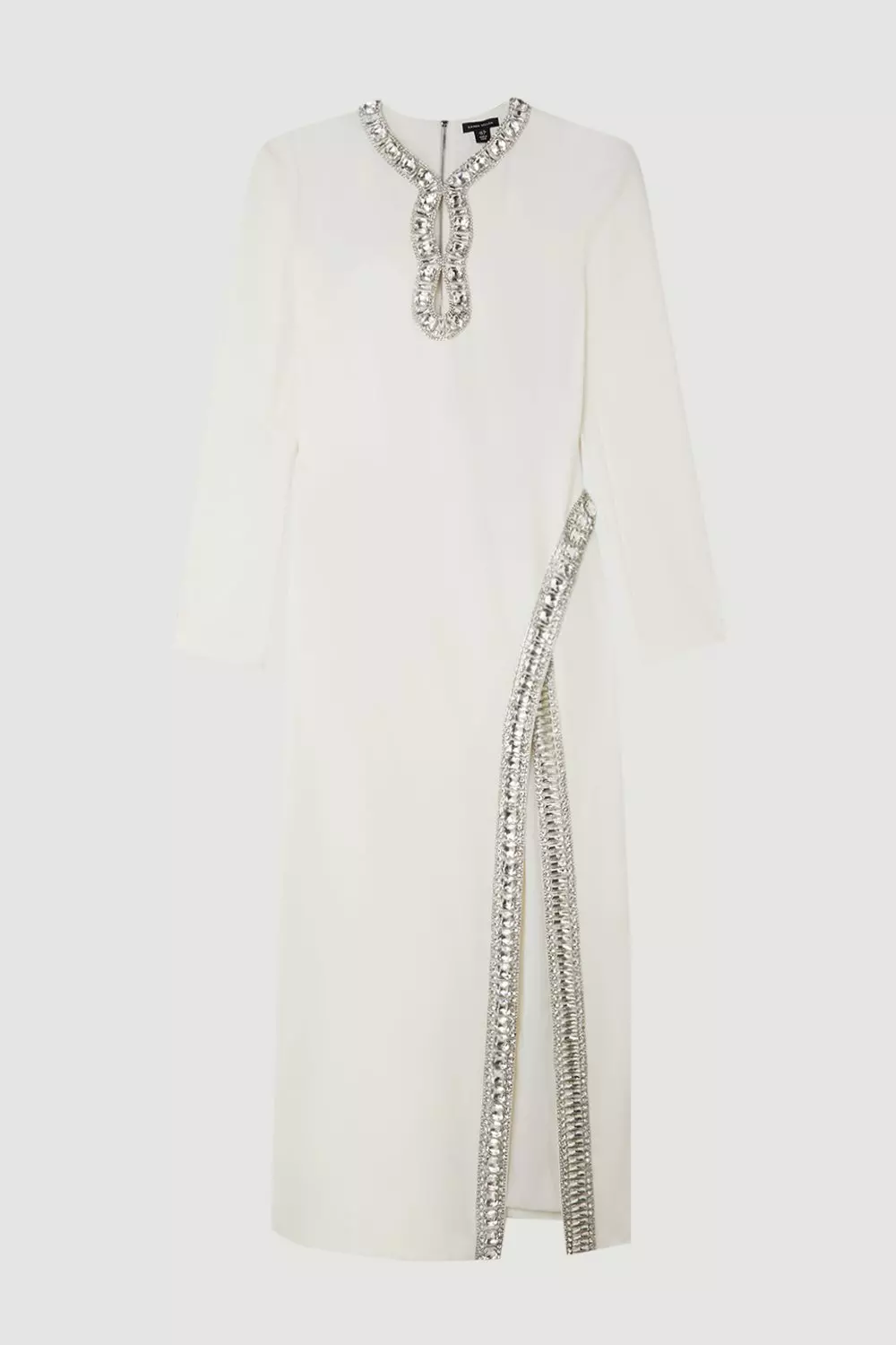 Ivory Cut Out Crystal Embellished Woven Midi Dress alternative image
