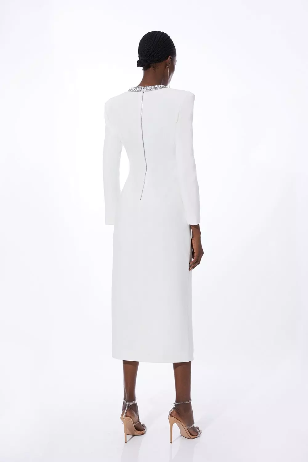 Ivory Cut Out Crystal Embellished Woven Midi Dress alternative image