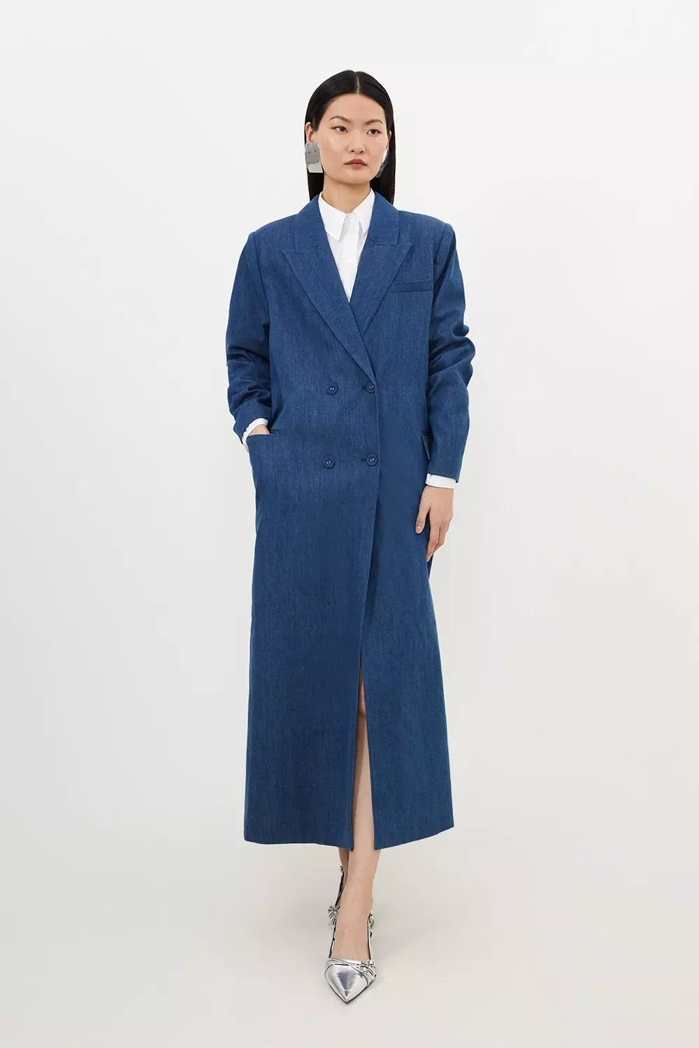 Denim Double Breasted Maxi Coat Karen Millen