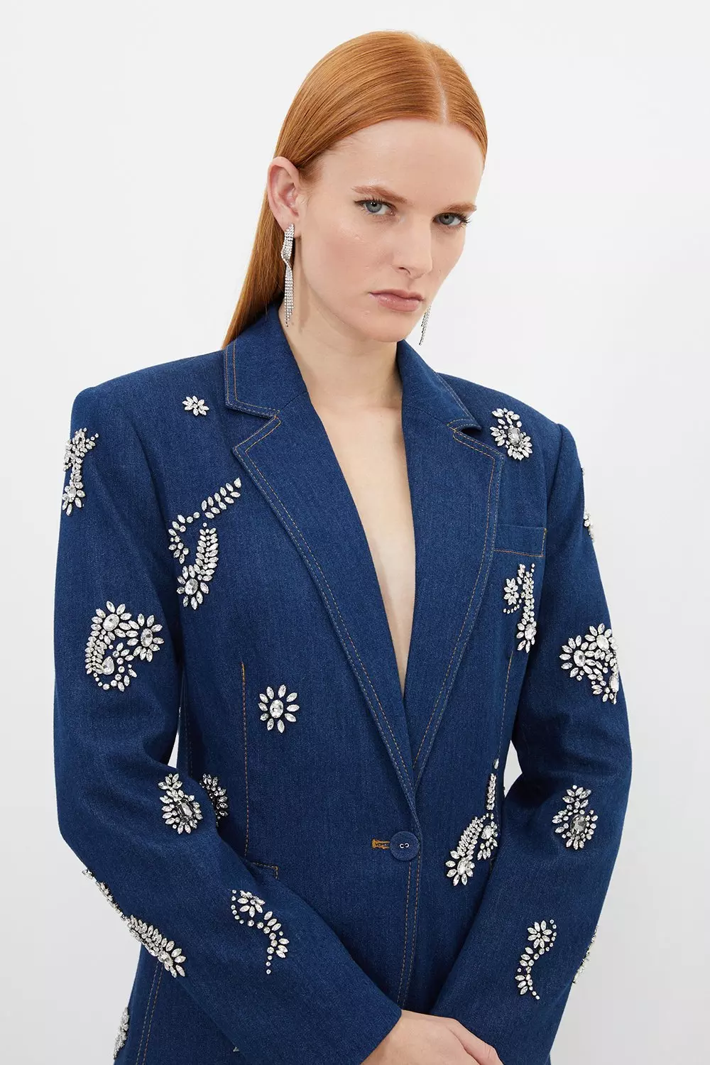 Embellished Denim Single Breasted Blazer | Karen Millen