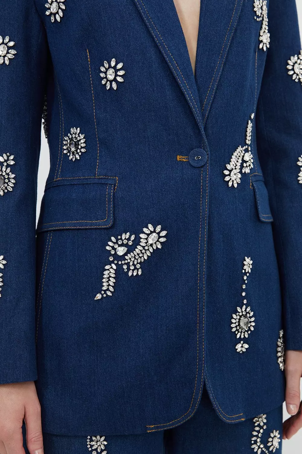 Embellished Denim Single Breasted Blazer | Karen Millen