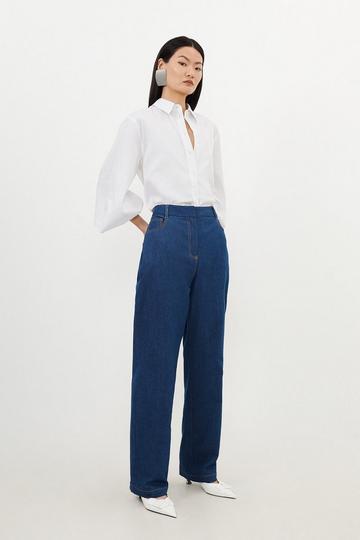 Mid Rise Straight Leg Denim Jeans indigo