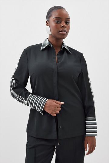 Plus Size Contrast Twill Woven Shirt navy