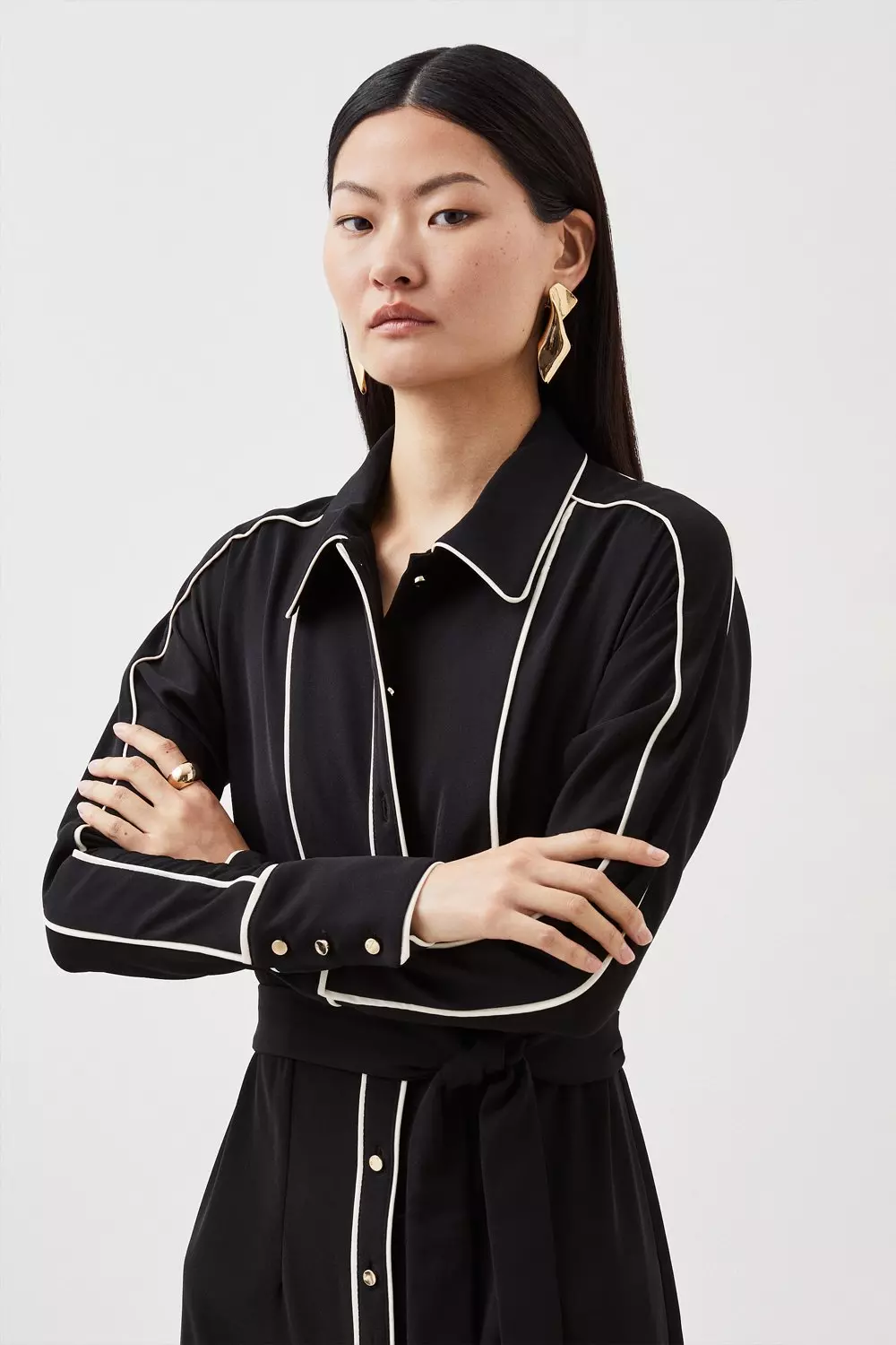 Contrast Twill Woven Midaxi Dress | Karen Millen