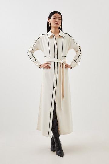 Contrast Twill Woven Midaxi Dress ivory